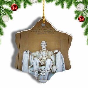 USA America Lincoln Memorial Washington Christmas Ornament 3 Inches Snow