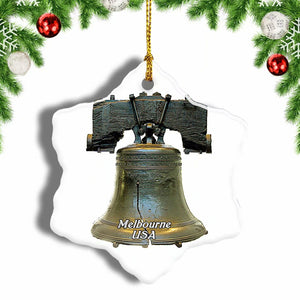 USA America Liberty Bell Memorial Museum Melbourne Christmas Ornament 3 Inches Snow