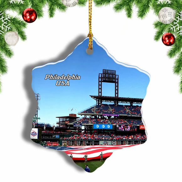 USA America Baseball Phillies Philadelphia Christmas Ornament 3 Inches Snow