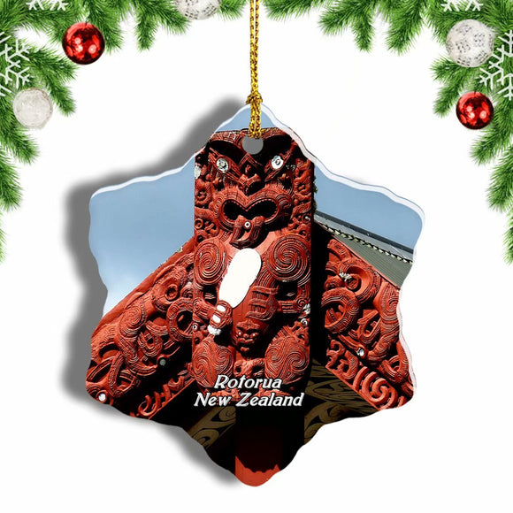 New Zealand Maori Village Rotorua Christmas Ornament 3 Inches Snow