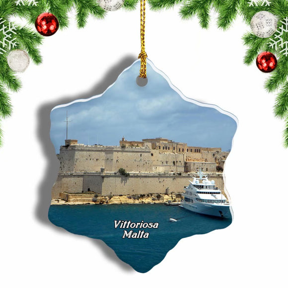 Malta Vittoriosa Fort Christmas Ornament 3 Inches Snow