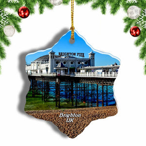 UK England Brighton Palace Pier Christmas Ornament 3 Inches Snow