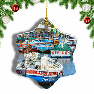 Fishing Boats Pisco Peru Christmas Ornament 3 Inches Snow