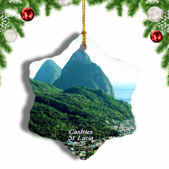 Castries St. Lucia Christmas Ornament 3 Inches Snow