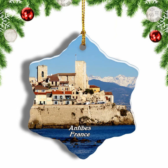 France Old Town Juan-les-Pins Antibes Christmas Ornament 3 Inches Snow