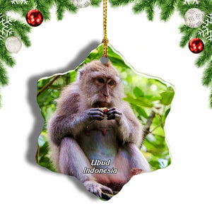 Indonesia Ubud Monkey Forest Bali Christmas Ornament 3 Inches Snow