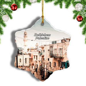 Manger Square Bethlehem Palestine Christmas Ornament 3 Inches Snow