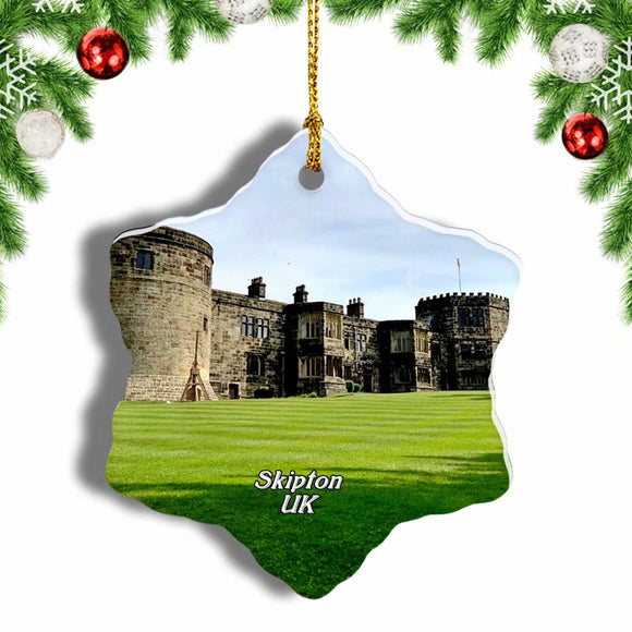 UK England Skipton Castle Christmas Ornament 3 Inches Snow