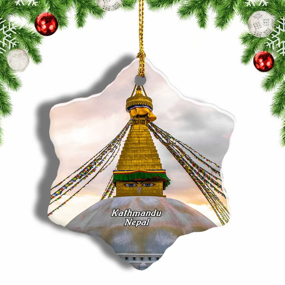 Boudhanath Kathmandu Nepal Christmas Ornament 3 Inches Snow