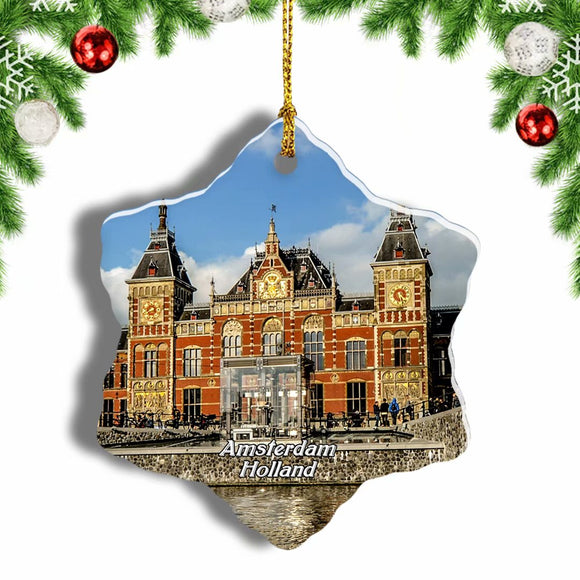 Holland Centraal Station Amsterdam Christmas Ornament 3 Inches Snow