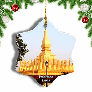 Laos Golden Pagoda Vientiane Christmas Ornament 3 Inches Snow