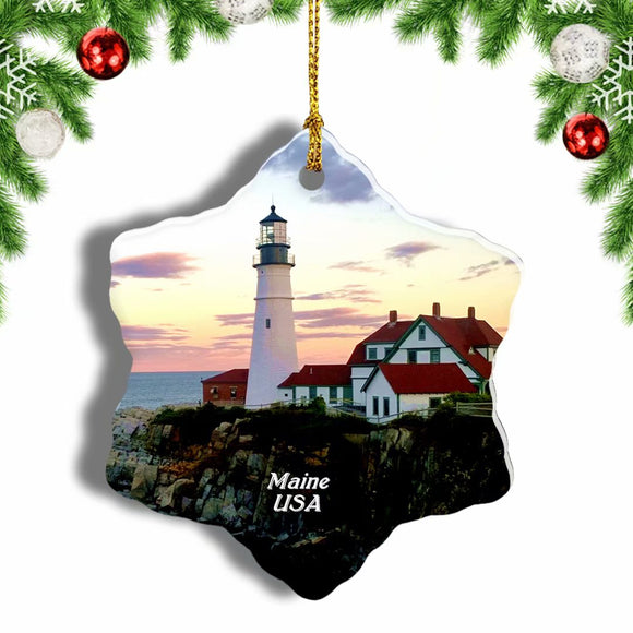 America USA Cape Elizabeth Maine Christmas Ornament 3 Inches Snow