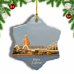 Latvia Riga Daugava Bridge Christmas Ornament 3 Inches Snow