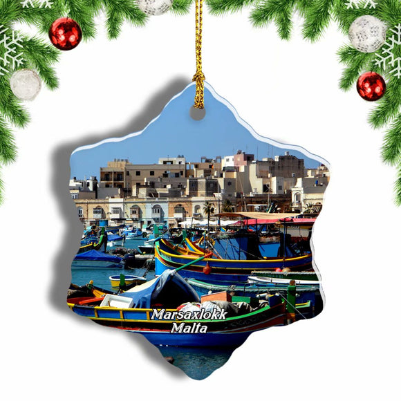 Malta Marsaxlokk Port Christmas Ornament 3 Inches Snow