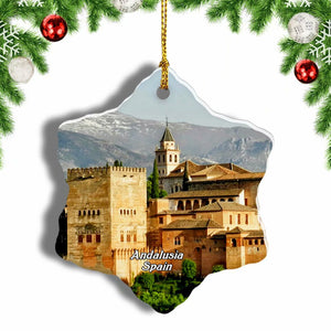 Spain Alhambra Palace Castle Charles V Granada Andalusia Christmas Ornament 3 Inches Snow