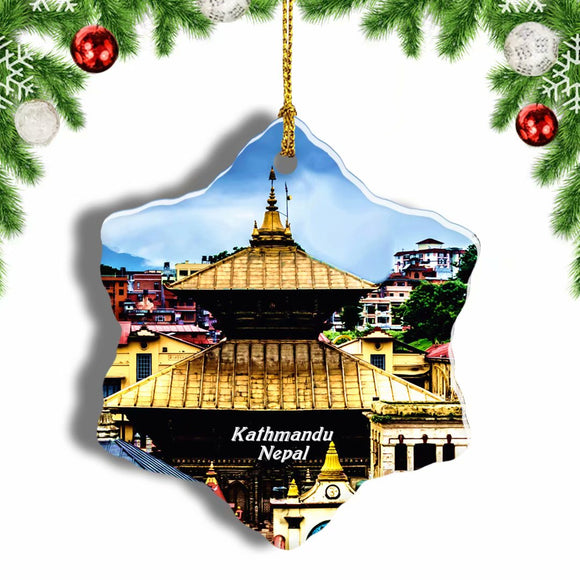 Pashupatinath Temple Kathmandu Nepal Christmas Ornament 3 Inches Snow