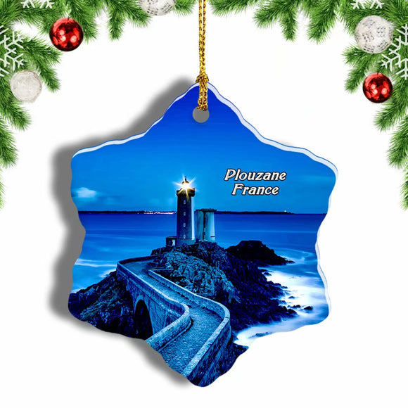 France Plouzane Lighthouse Christmas Ornament 3 Inches Snow