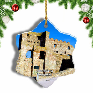 Devin Castle Bratislava Slovakia Christmas Ornament 3 Inches Snow