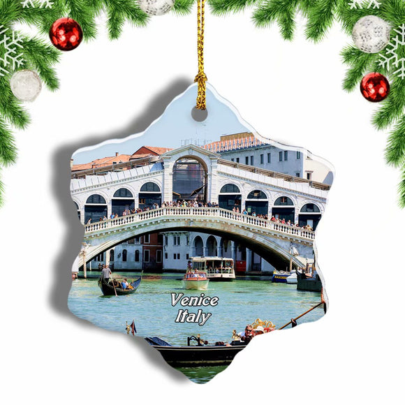 Italy Ponte Rialto Venice Christmas Ornament 3 Inches Snow