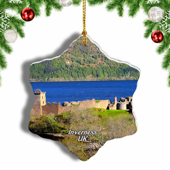 UK England Urquhart Castle Inverness Christmas Ornament 3 Inches Snow