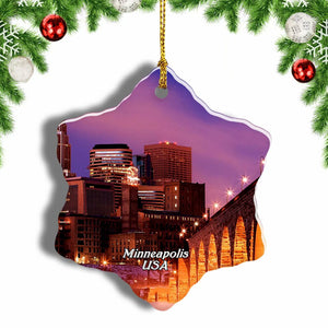 USA America Minneapolis Christmas Ornament 3 Inches Snow