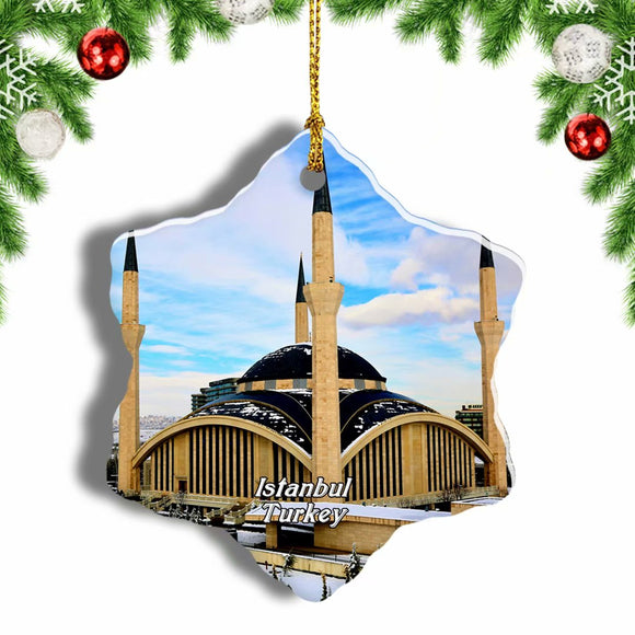 Turkey Cami Islam Minaret Muslim Religion Istanbul Christmas Ornament 3 Inches Snow