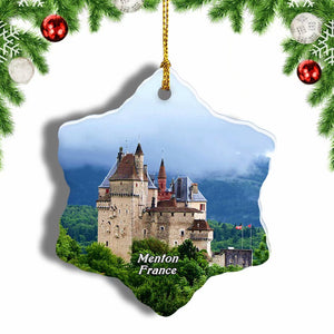 France Menthon Saint Bernard Castle Menton Christmas Ornament 3 Inches Snow