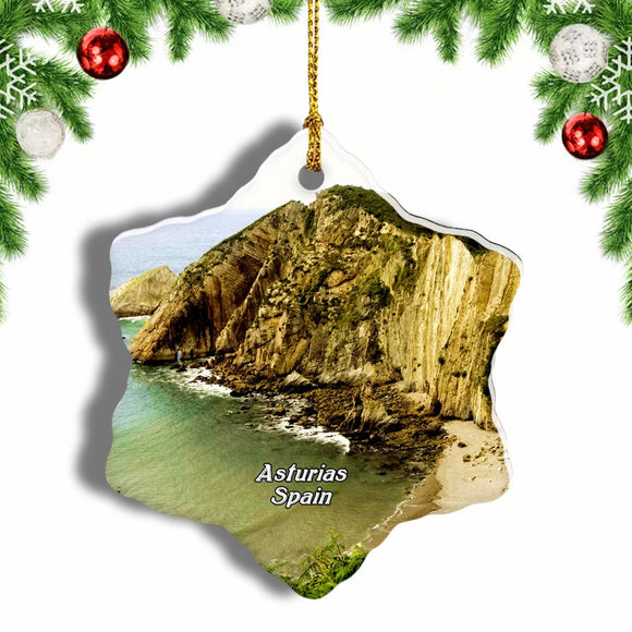 Spain Beach Asturias Christmas Ornament 3 Inches Snow