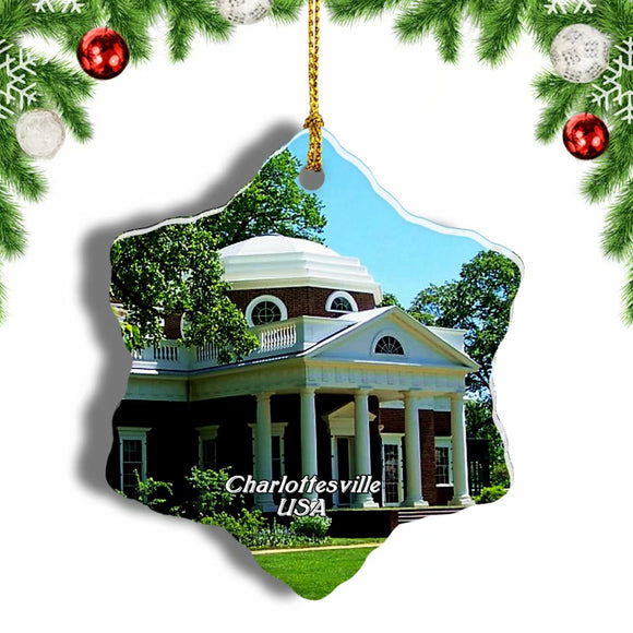 USA America Monticello Charlottesville Christmas Ornament 3 Inches Snow