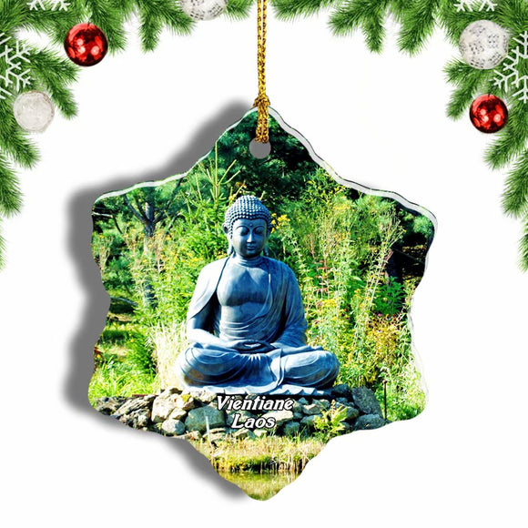 Buddha Park Vientiane Laos Christmas Ornament 3 Inches Snow