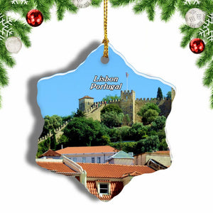 Portugal Castle of S. Jorge Lisbon Christmas Ornament 3 Inches Snow