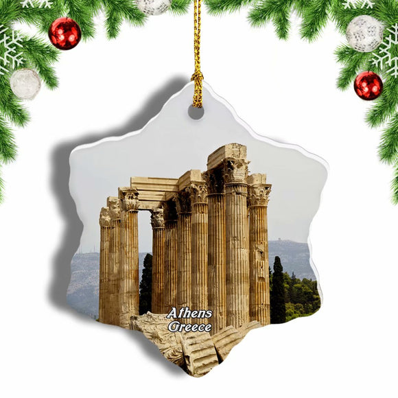 Greece Temple of Olympian Zeus Athens Christmas Ornament 3 Inches Snow