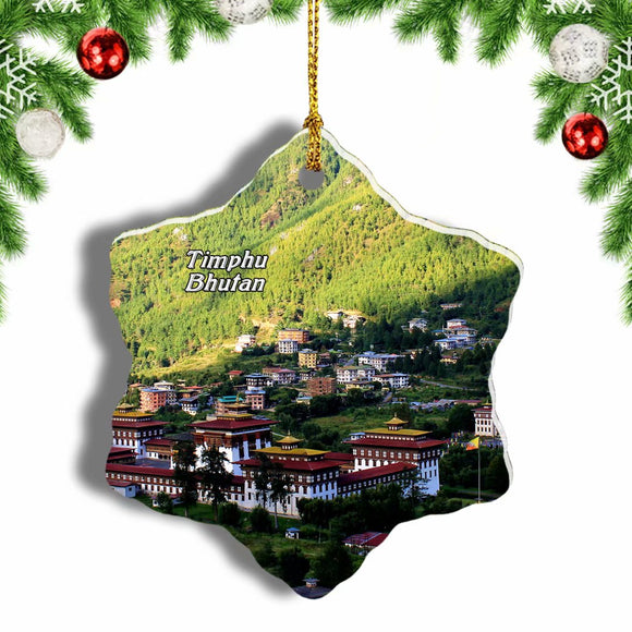 Tashichho Dzong Thimphu Bhutan Christmas Ornament 3 Inches Snow