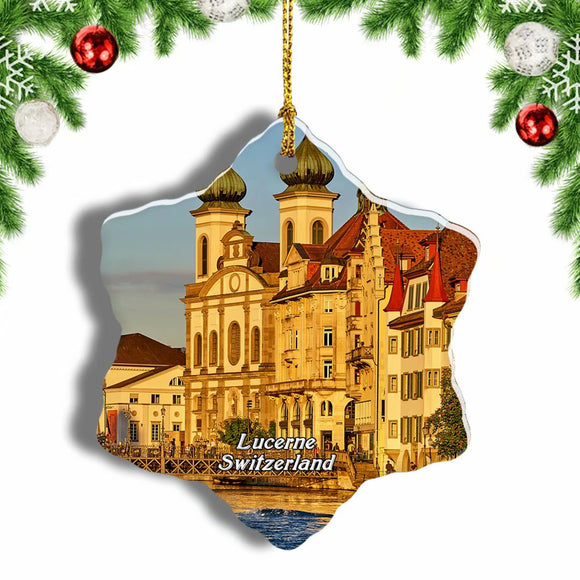 Switzerland Old Town Lucerne Christmas Ornament 3 Inches Snow