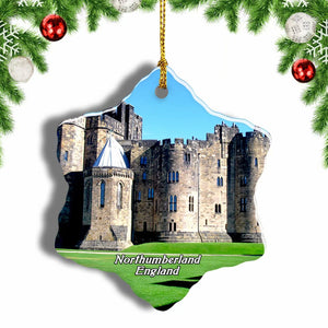 UK England Alnwick Castle Northumberland Christmas Ornament 3 Inches Snow