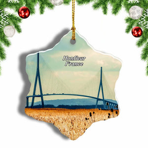 France Normandy Bridge Honfleur Christmas Ornament 3 Inches Snow