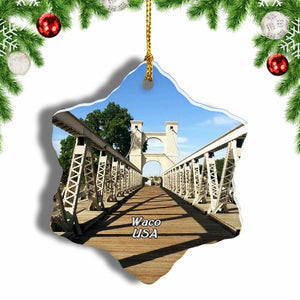 USA America Waco Suspension Bridge Christmas Ornament 3 Inches Snow