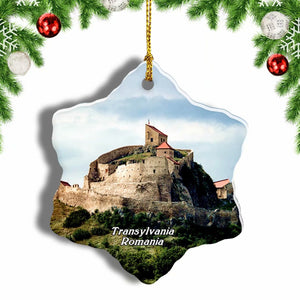 Romania Transylvania Castle Christmas Ornament 3 Inches Snow