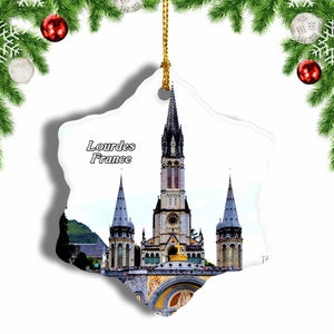 France Sanctuaire Notre Dame de Lourdes Christmas Ornament 3 Inches Snow