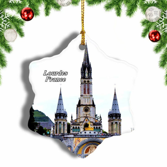 France Sanctuaire Notre Dame de Lourdes Christmas Ornament 3 Inches Snow