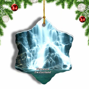 Switzerland Verzasca Waterfall Christmas Ornament 3 Inches Snow