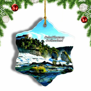 Switzerland Schaffhausen Waterfall Christmas Ornament 3 Inches Snow