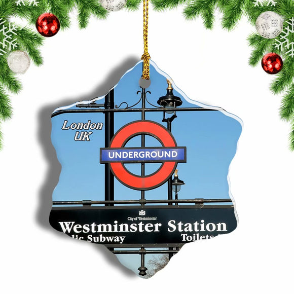 UK England Subway Underground London Christmas Ornament 3 Inches Snow