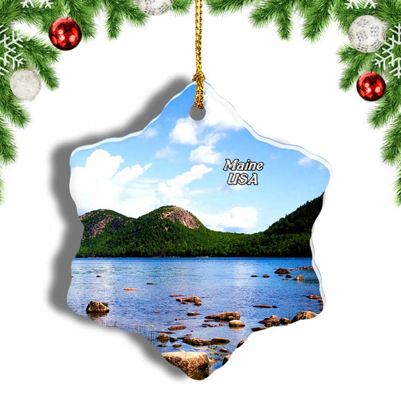 America USA Jordan Pond Maine Christmas Ornament 3 Inches Snow