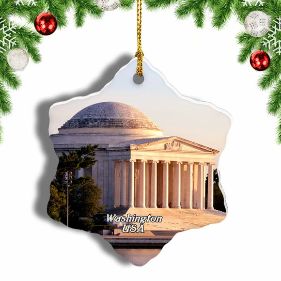 USA America Thomas Jefferson Memorial Washington Christmas Ornament 3 Inches Snow