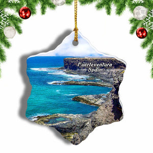 Spain Cliff Fuerteventura Christmas Ornament 3 Inches Snow