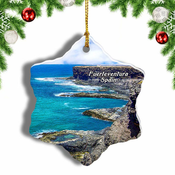 Spain Cliff Fuerteventura Christmas Ornament 3 Inches Snow