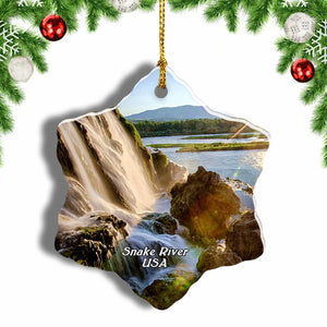 America USA Snake River Waterfall Christmas Ornament 3 Inches Snow