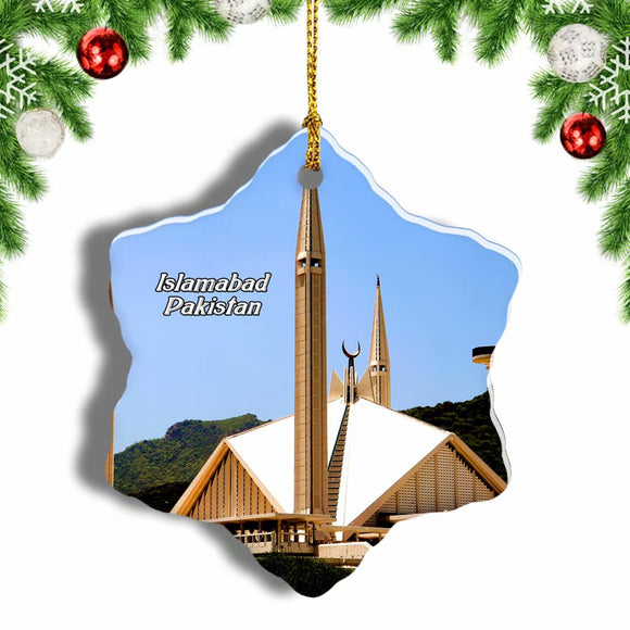 Faisal Mosque Islamabad Pakistan Christmas Ornament 3 Inches Snow