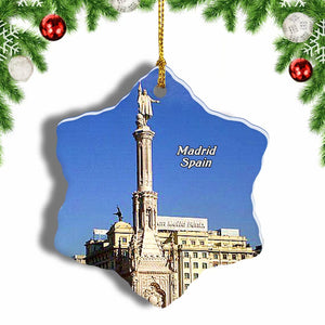 Spain Columbus Memorial Tower Madrid Christmas Ornament 3 Inches Snow